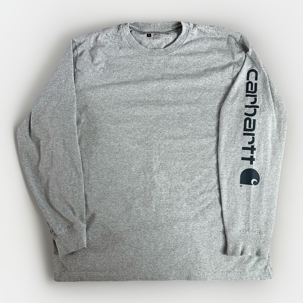 Carhartt Shirt Mens Large Gray Long Sleeve Navy Logo Loose Fit Workwear